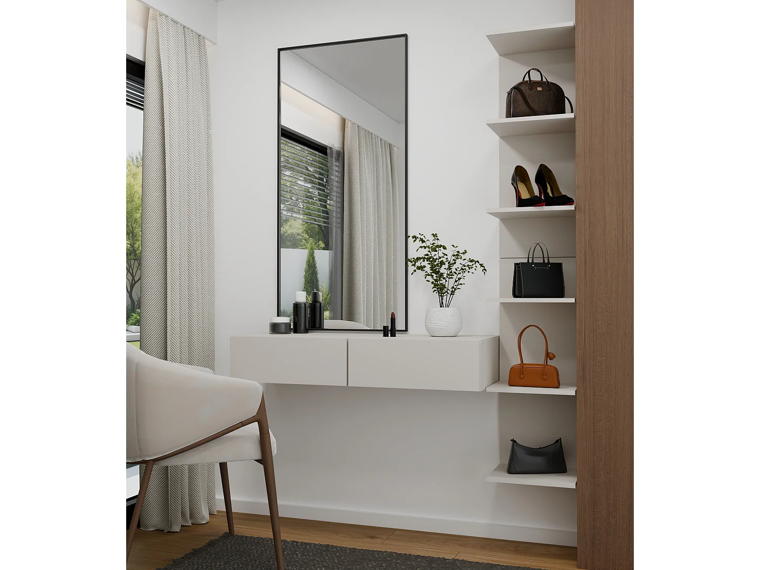 Toeletta da trucco sospesa minimal 110x20 cm beige TOT4