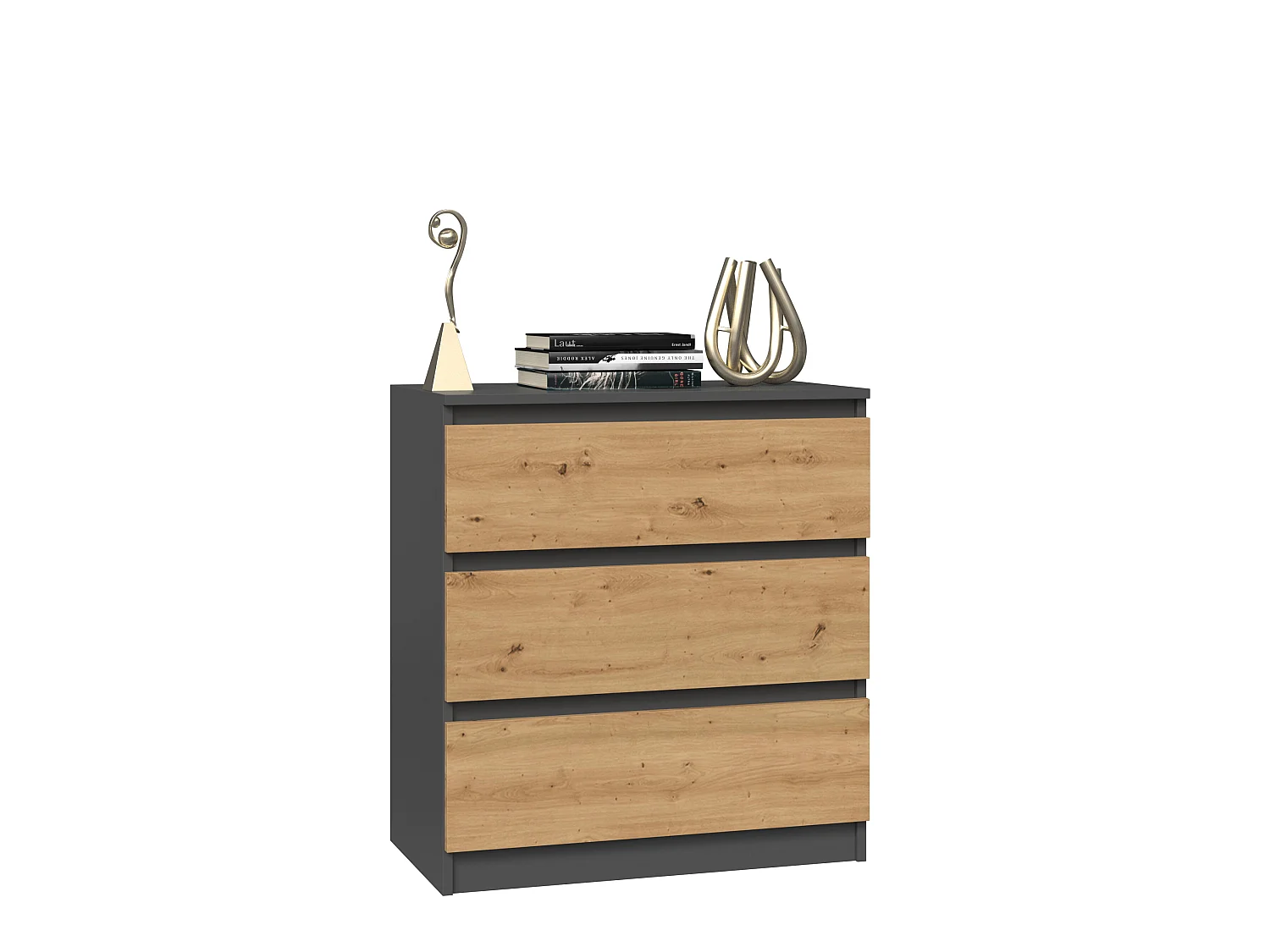 Cassettiera moderna con 3 cassetti 70x40x75 cm rovere/antracite CMMT6