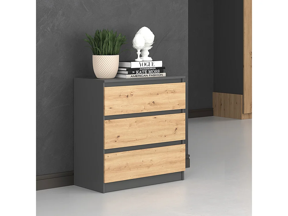 Cassettiera moderna con 3 cassetti 70x40x75 cm rovere/antracite CMMT6