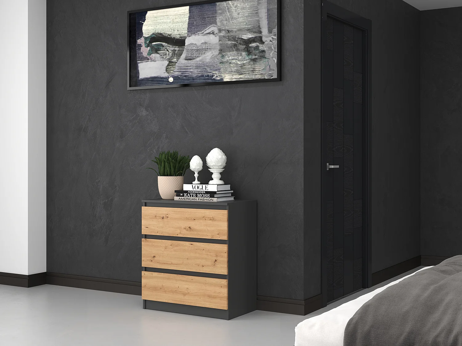 Cassettiera moderna con 3 cassetti 70x40x75 cm rovere/antracite CMMT6