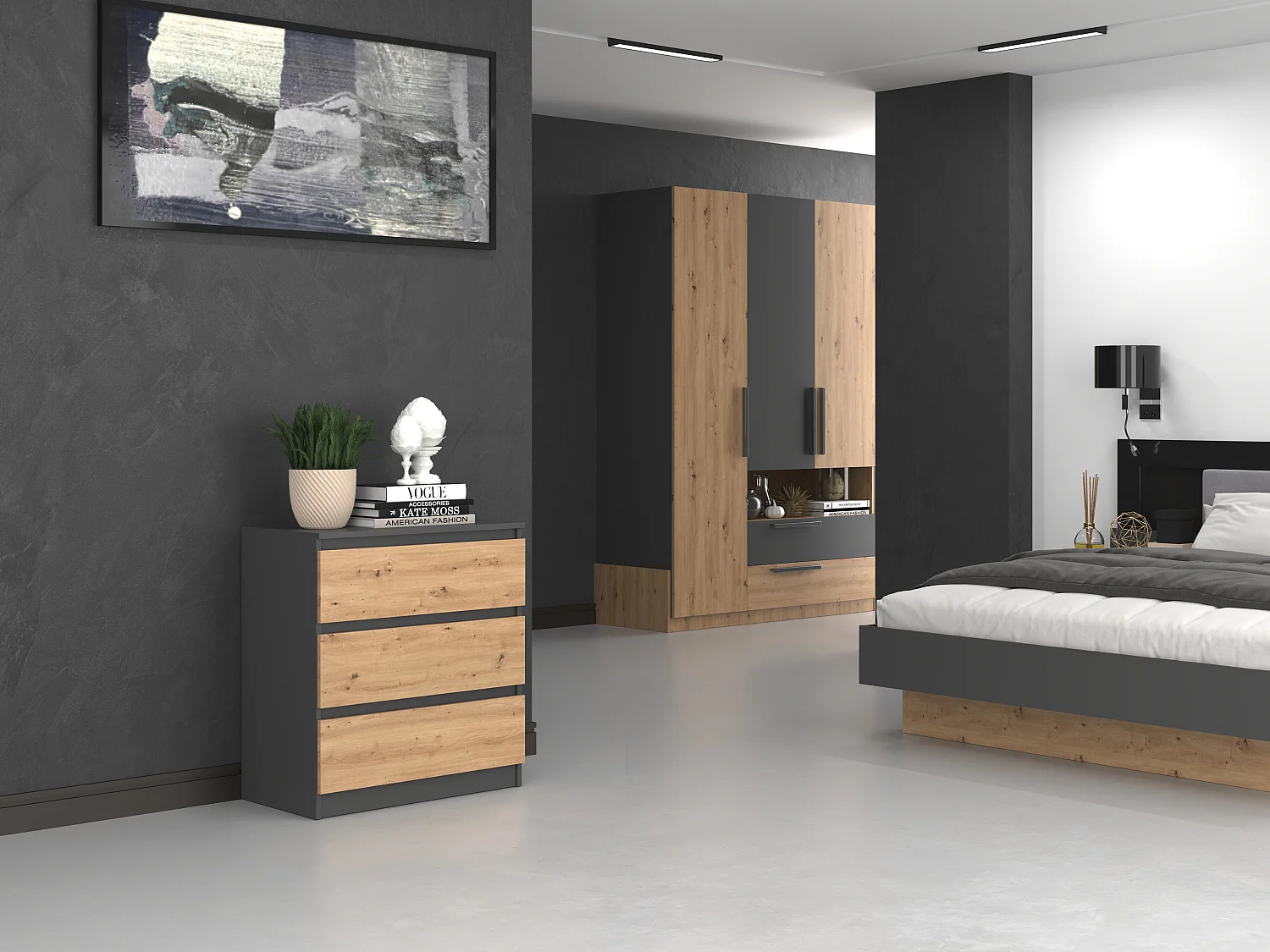 Cassettiera moderna con 3 cassetti 70x40x75 cm rovere/antracite CMMT6
