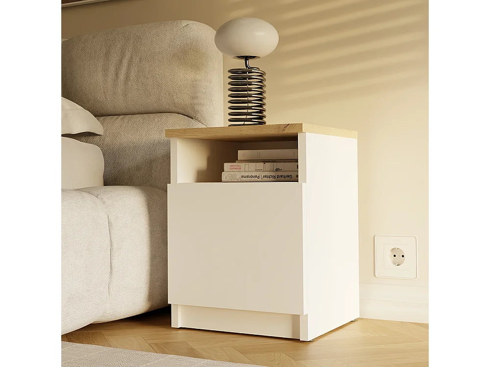 Comodino 30x40 cm con anta bianco/rovere COT4