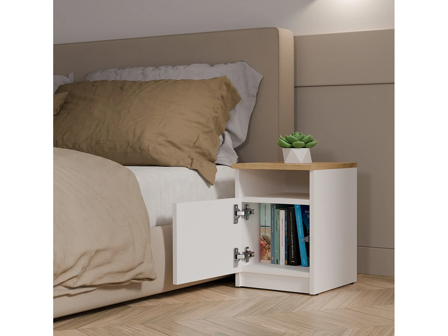 Comodino 30x40 cm con anta bianco/rovere COT4