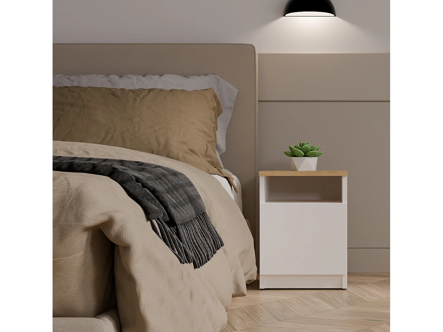 Comodino 30x40 cm con anta bianco/rovere COT4