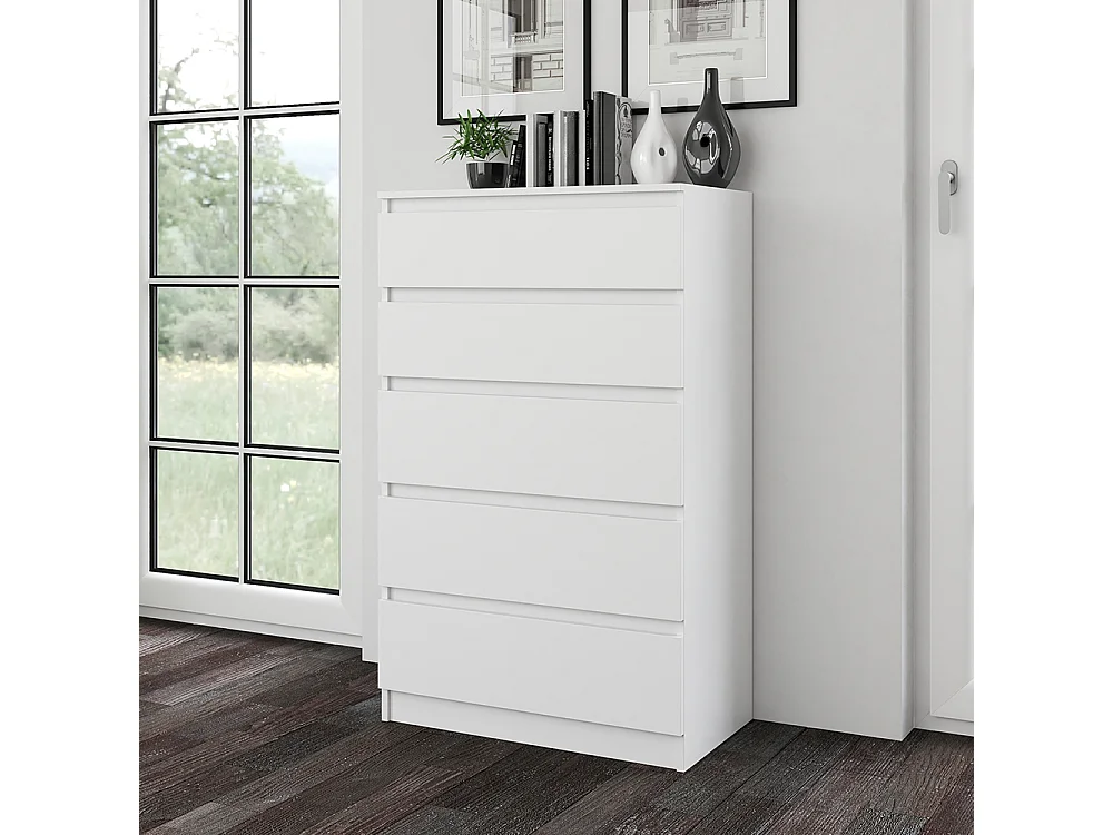Cassettiera moderna con 5 cassetti 70x40x109 cm bianca CMMT9