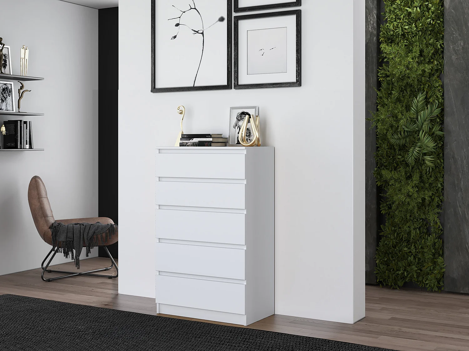 Cassettiera moderna con 5 cassetti 70x40x109 cm bianca CMMT9