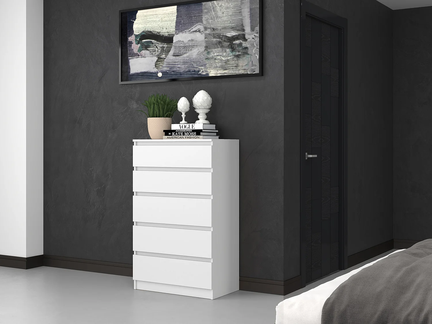 Cassettiera moderna con 5 cassetti 70x40x109 cm bianca CMMT9