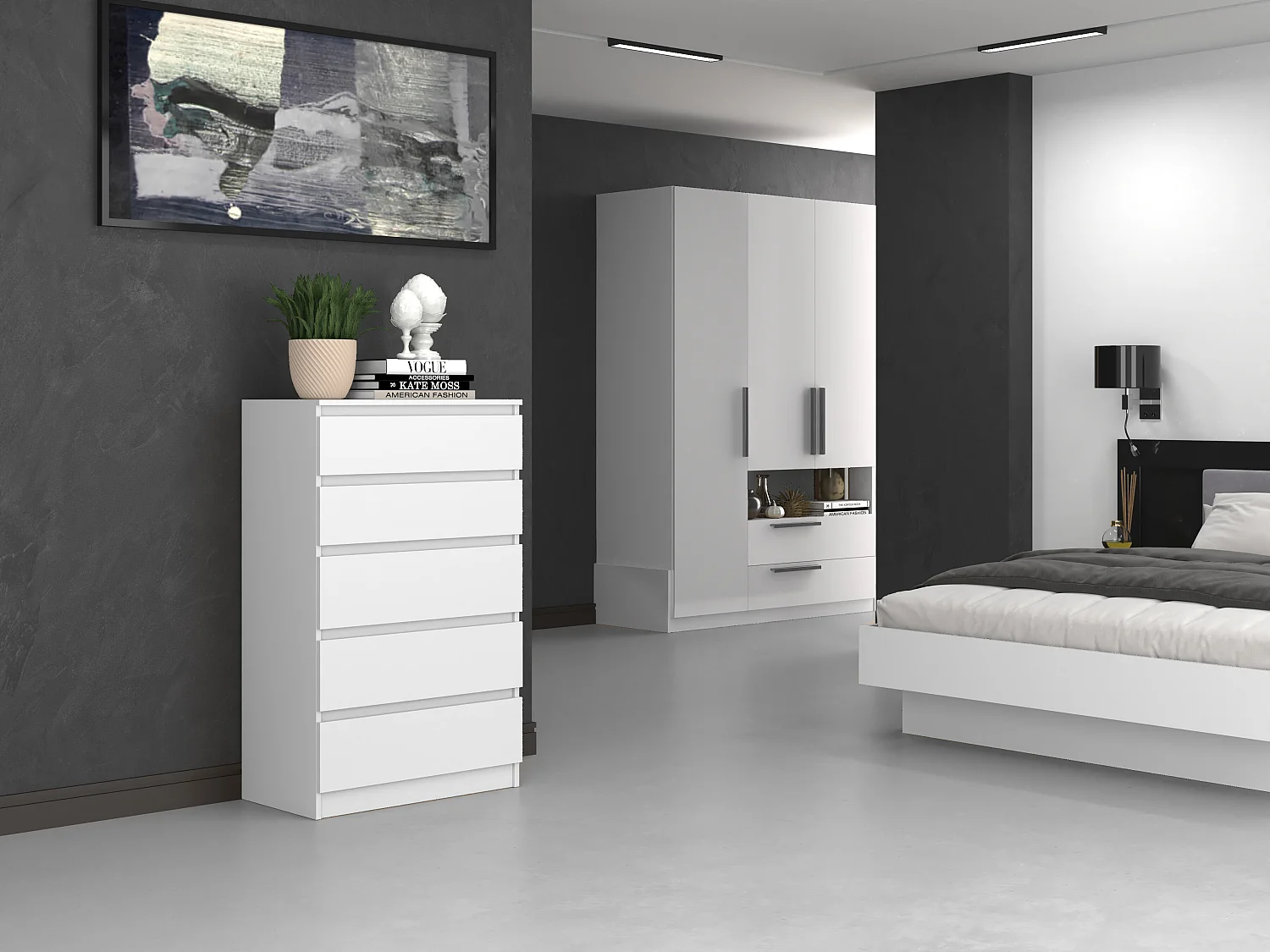 Cassettiera moderna con 5 cassetti 70x40x109 cm bianca CMMT9