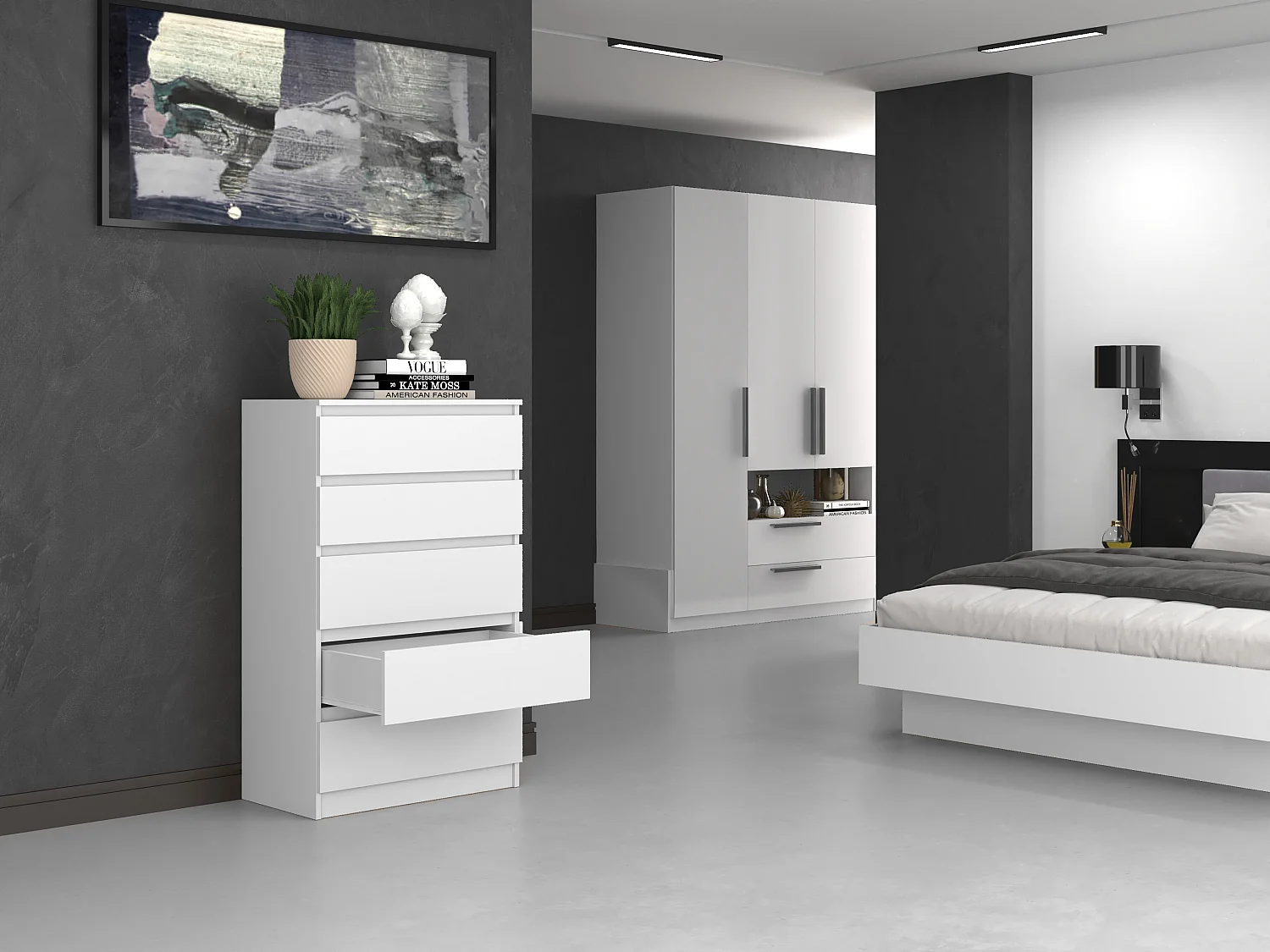 Cassettiera moderna con 5 cassetti 70x40x109 cm bianca CMMT9