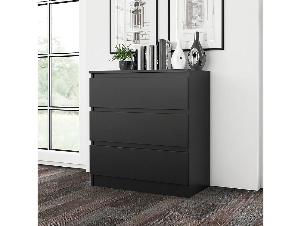 Cassettiera moderna con 3 cassetti 70x40x75 cm nera CMMT6