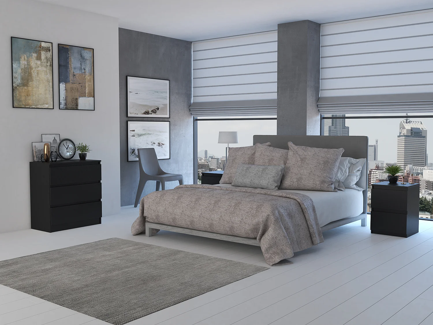 Cassettiera moderna con 3 cassetti 70x40x75 cm nera CMMT6