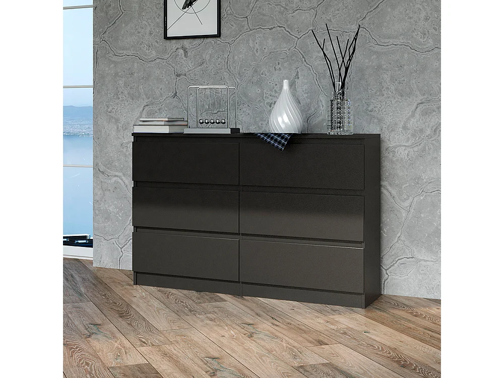 Cassettiera per camera da letto con 6 cassetti 120x30x75 cm nero CMMT10