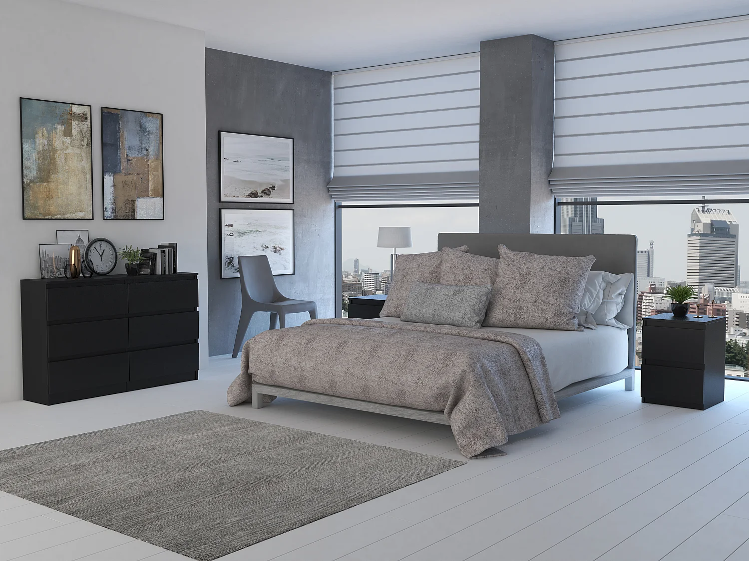 Cassettiera per camera da letto con 6 cassetti 120x30x75 cm nero CMMT10