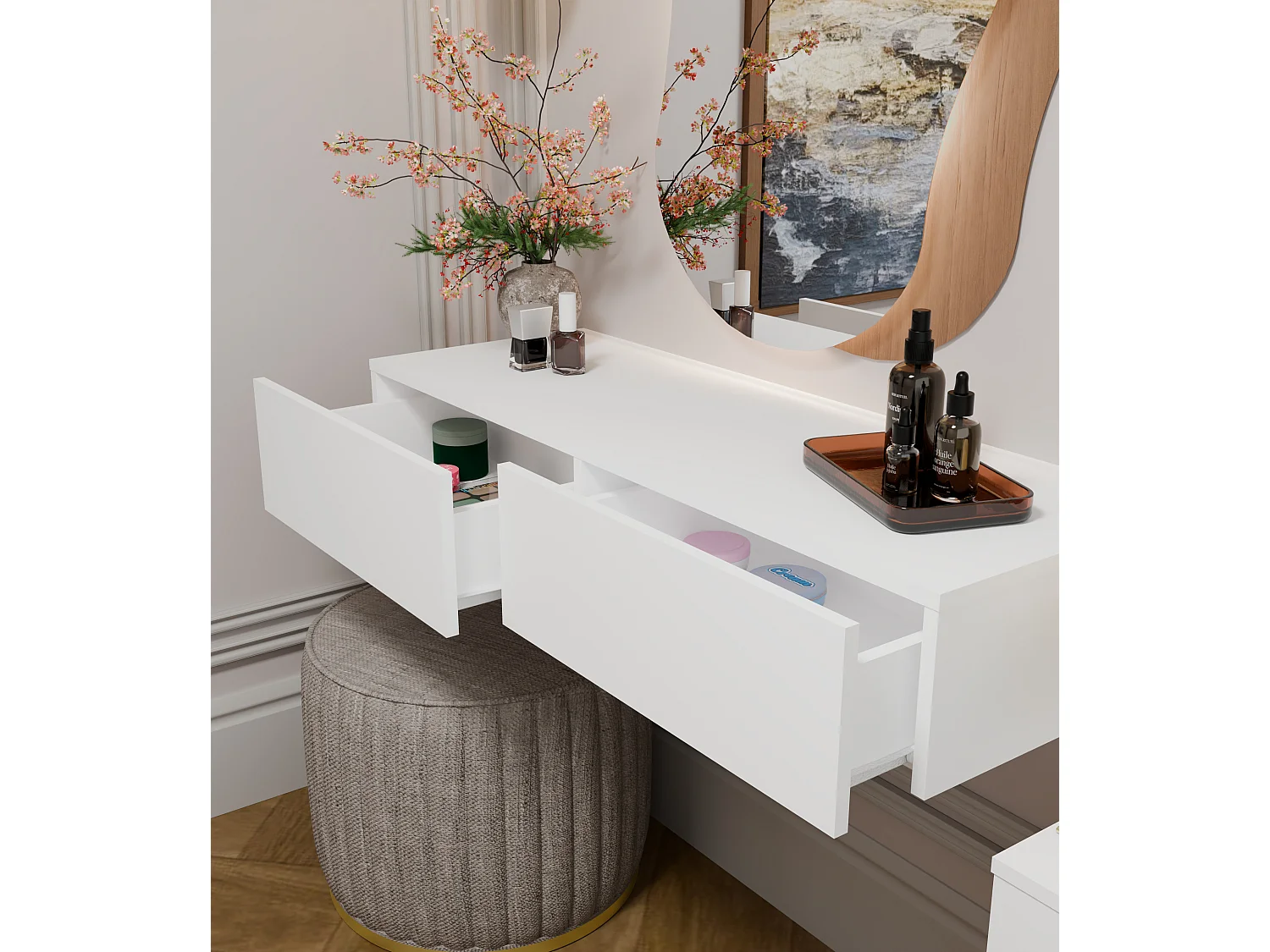 Toeletta da trucco sospesa minimal 110x20 cm bianco opaco TOT4