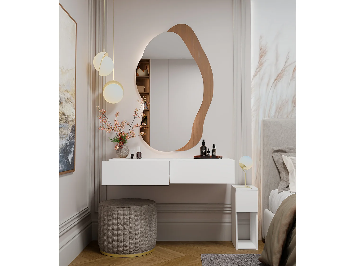 Toeletta da trucco sospesa minimal 110x20 cm bianco opaco TOT4