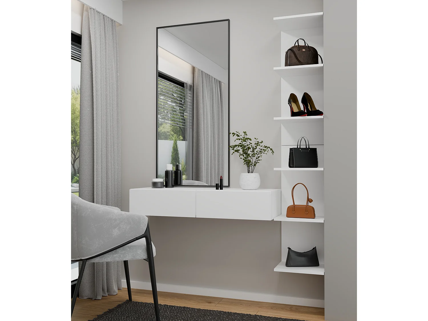 Toeletta da trucco sospesa minimal 110x20 cm bianco opaco TOT4