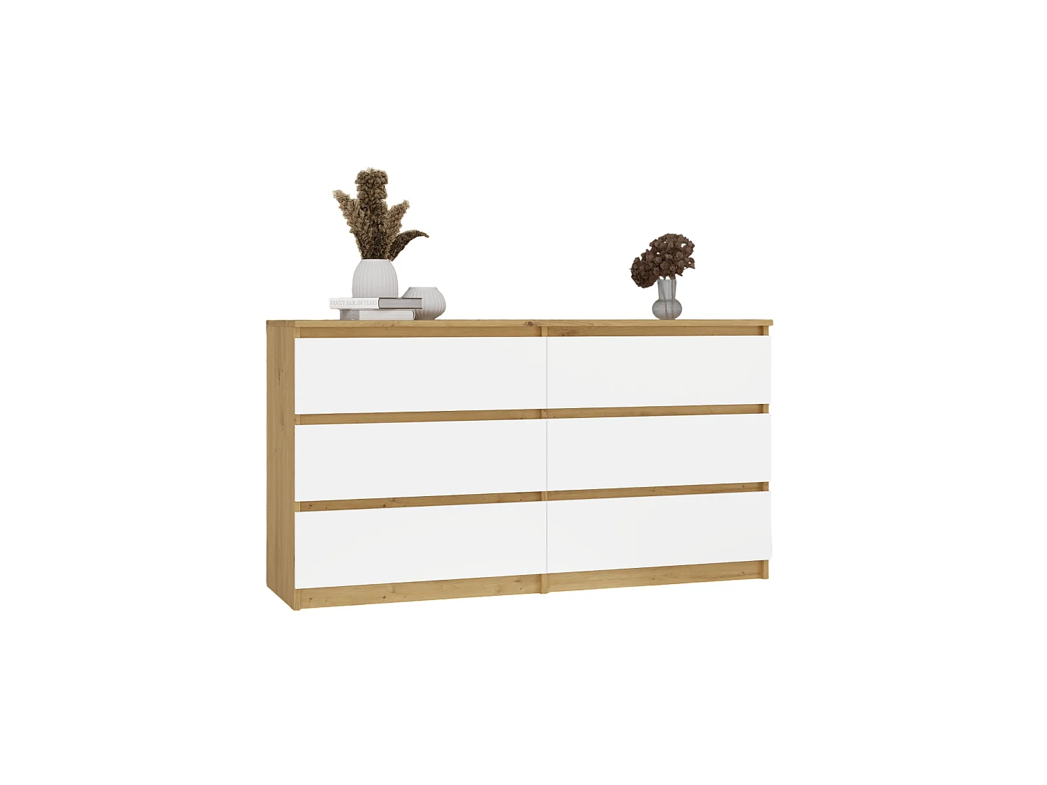 Cassettiera moderna con 6 cassetti 138x40x75 cm rovere/bianco CMMT11