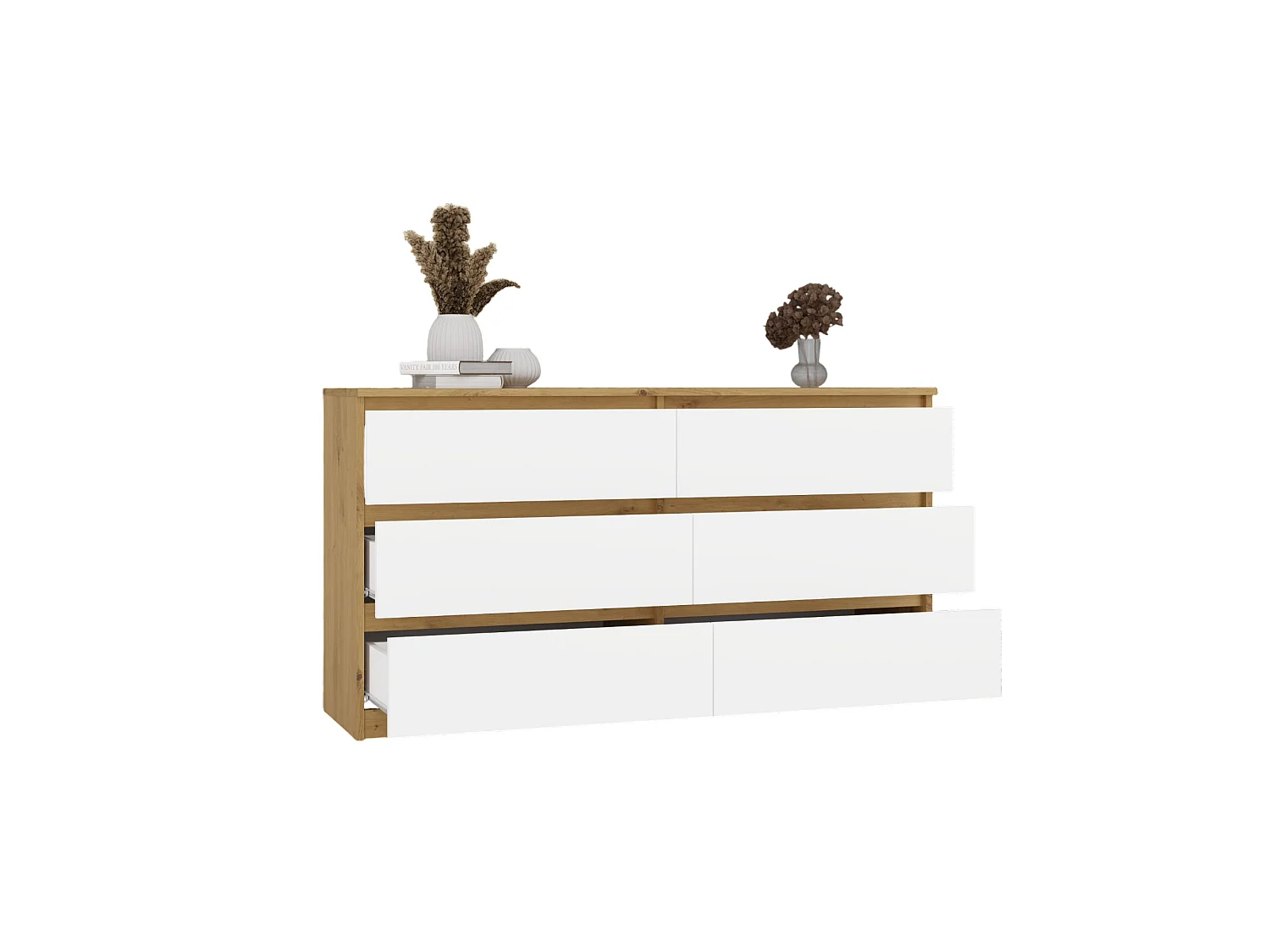 Cassettiera moderna con 6 cassetti 138x40x75 cm rovere/bianco CMMT11