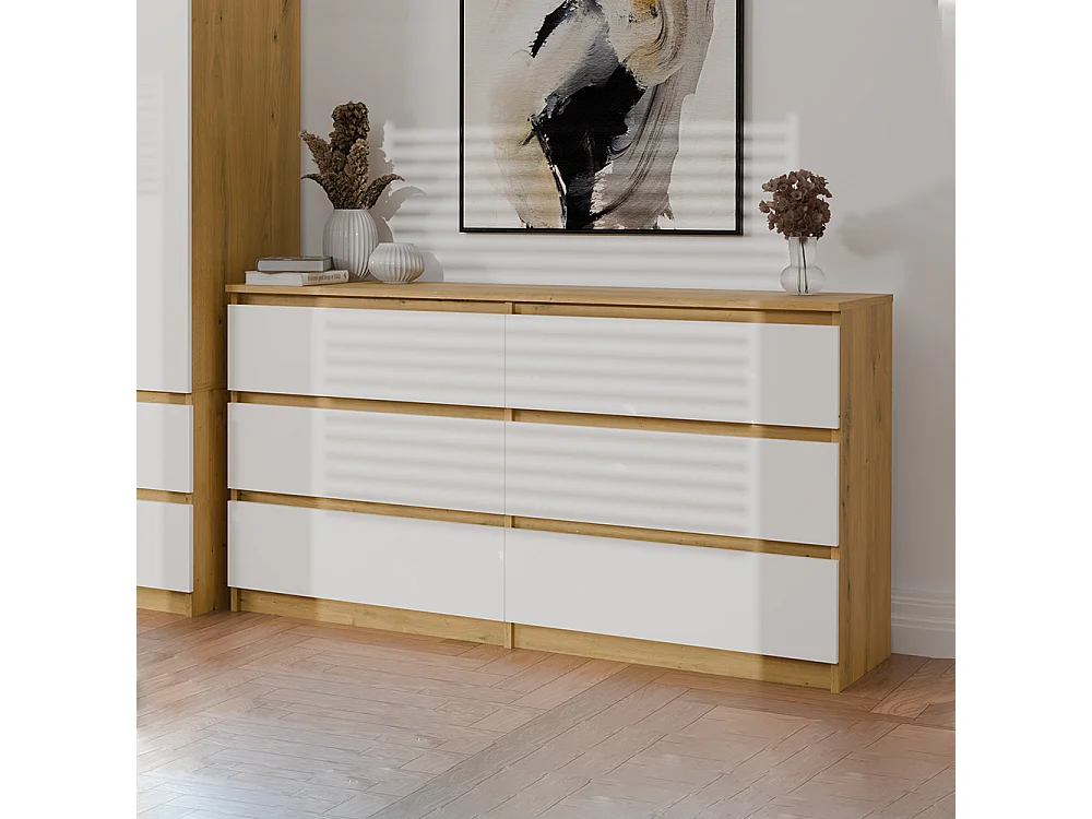 Cassettiera moderna con 6 cassetti 138x40x75 cm rovere/bianco CMMT11