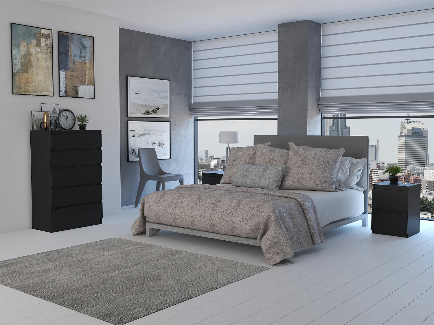 Cassettiera moderna con 5 cassetti 70x40x109 cm nero CMMT9