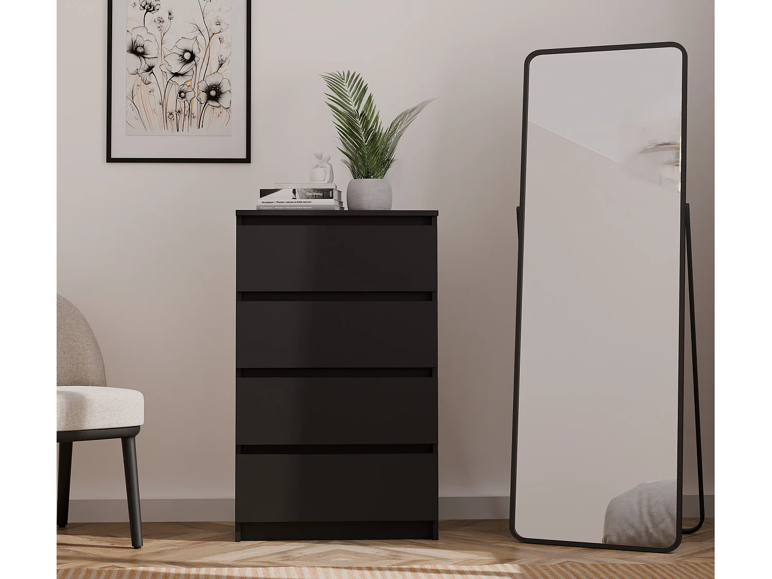 Cassettiera moderna con 4 cassetti 70x40x97cm nera CMMT8