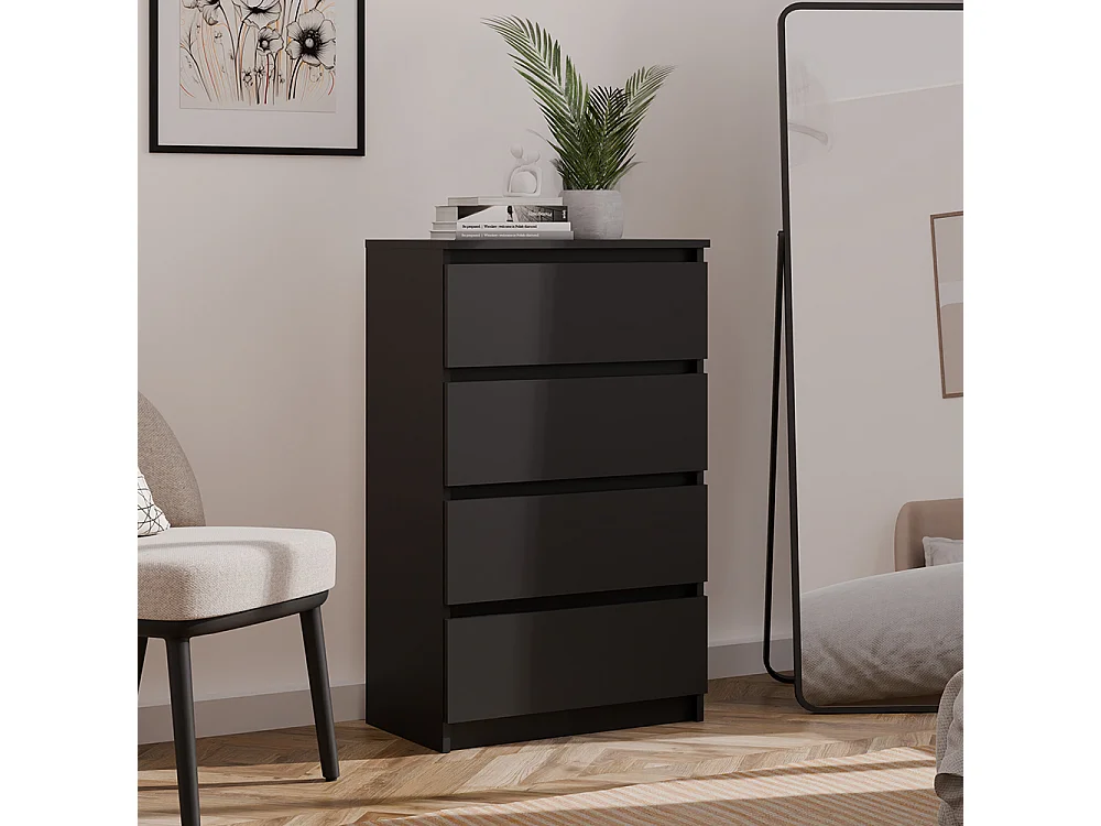 Cassettiera moderna con 4 cassetti 70x40x97cm nera CMMT8