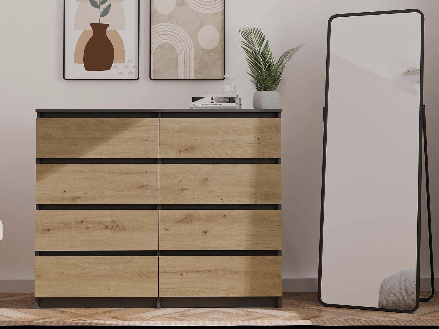 Cassettiera moderna con 8 cassetti 120x40x97 cm rovere/antracite CMMT12