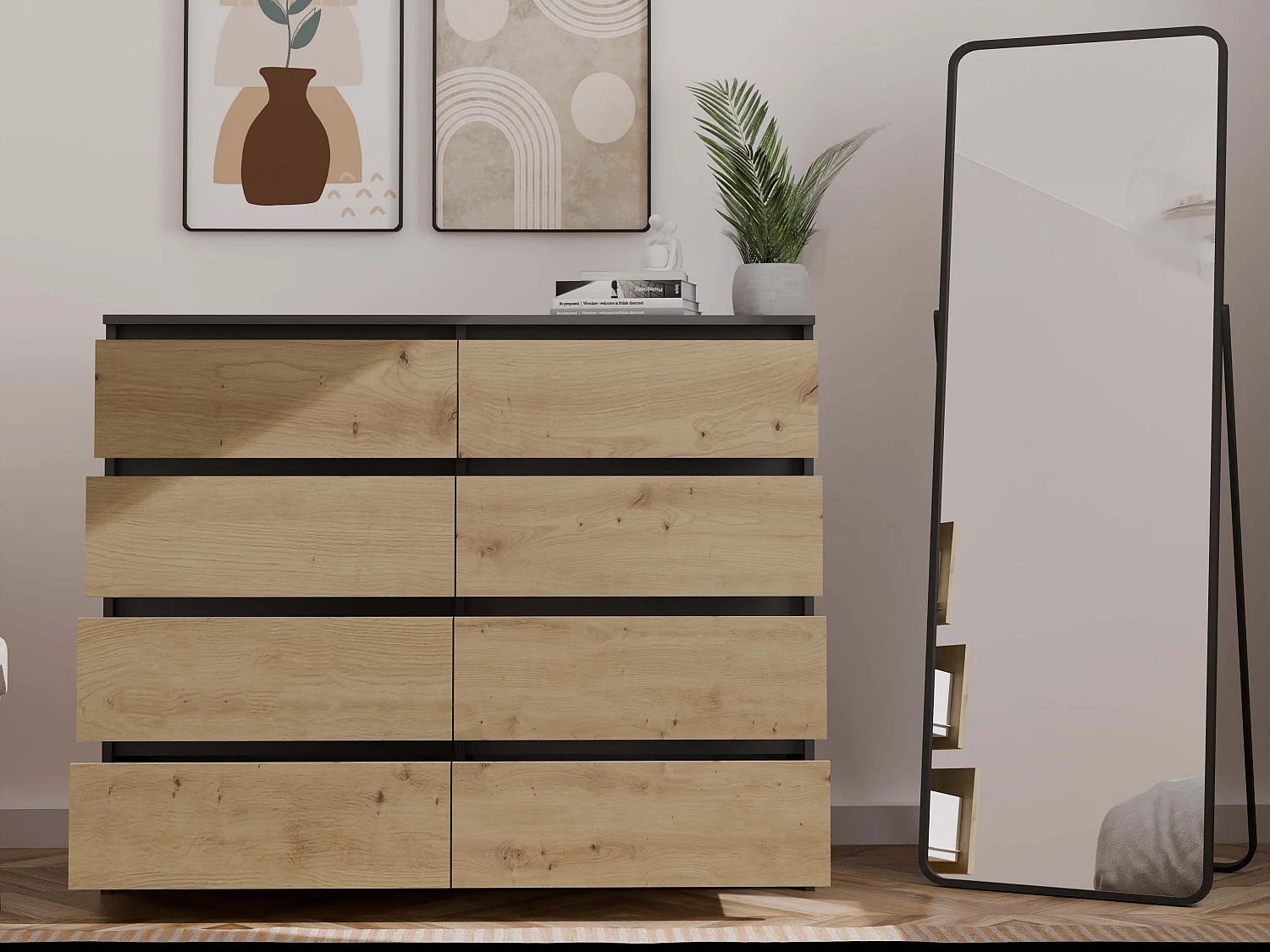 Cassettiera moderna con 8 cassetti 120x40x97 cm rovere/antracite CMMT12