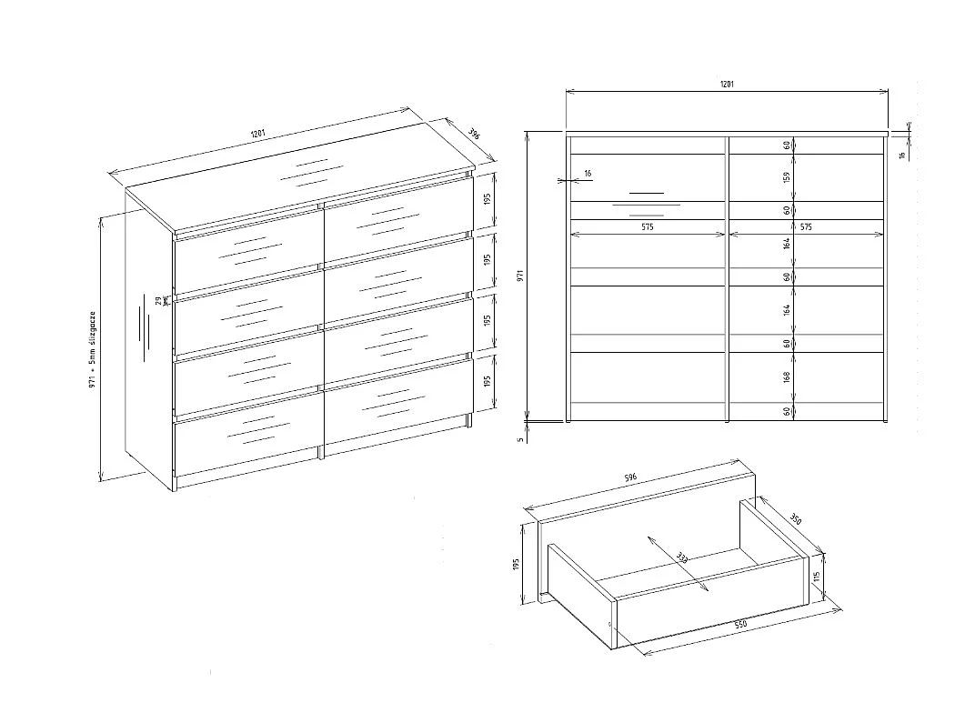 Cassettiera moderna con 8 cassetti 120x40x97 cm rovere/antracite CMMT12