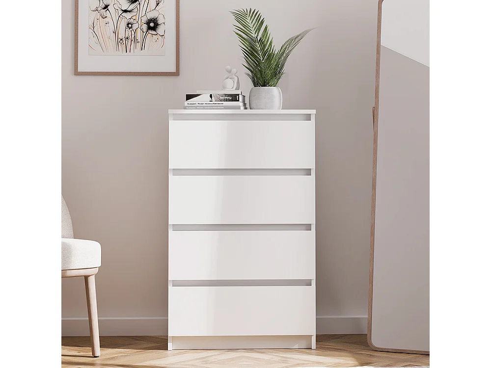 Cassettiera moderna con 4 cassetti 70x40x97cm bianca CMMT8
