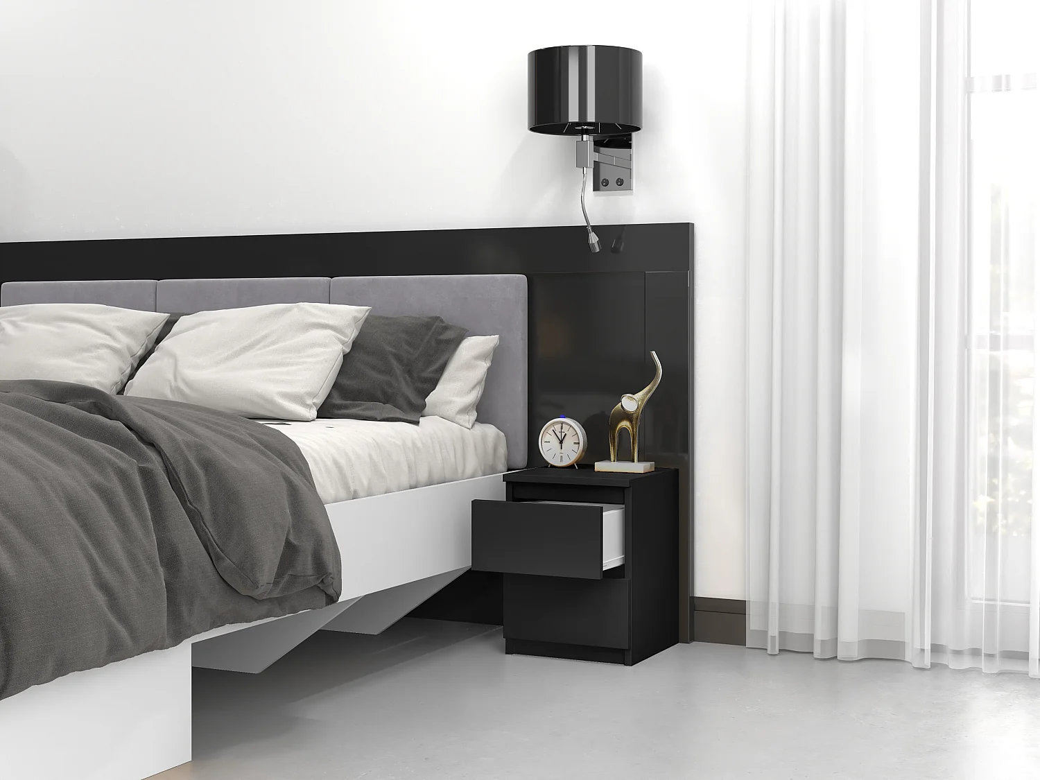 Comodino con 2 cassetti 30x40 cm nero COT7