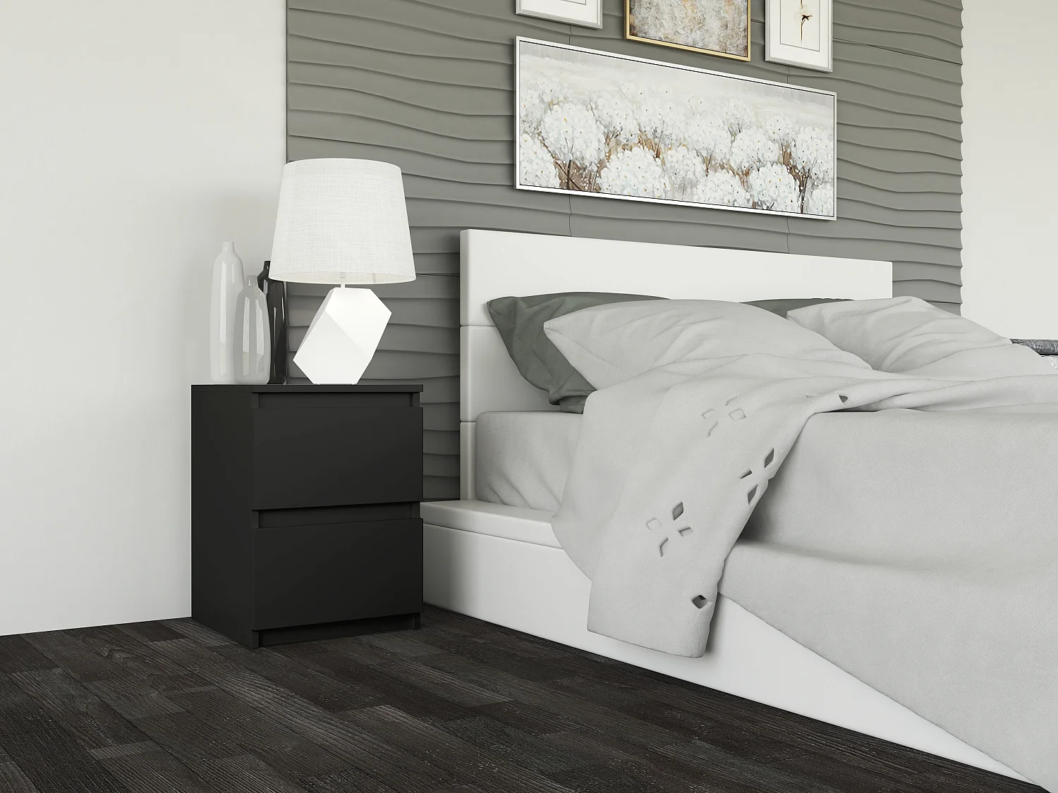 Comodino con 2 cassetti 30x40 cm nero COT7