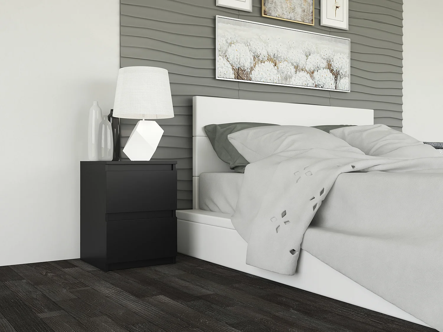 Comodino con 2 cassetti 30x40 cm nero COT7