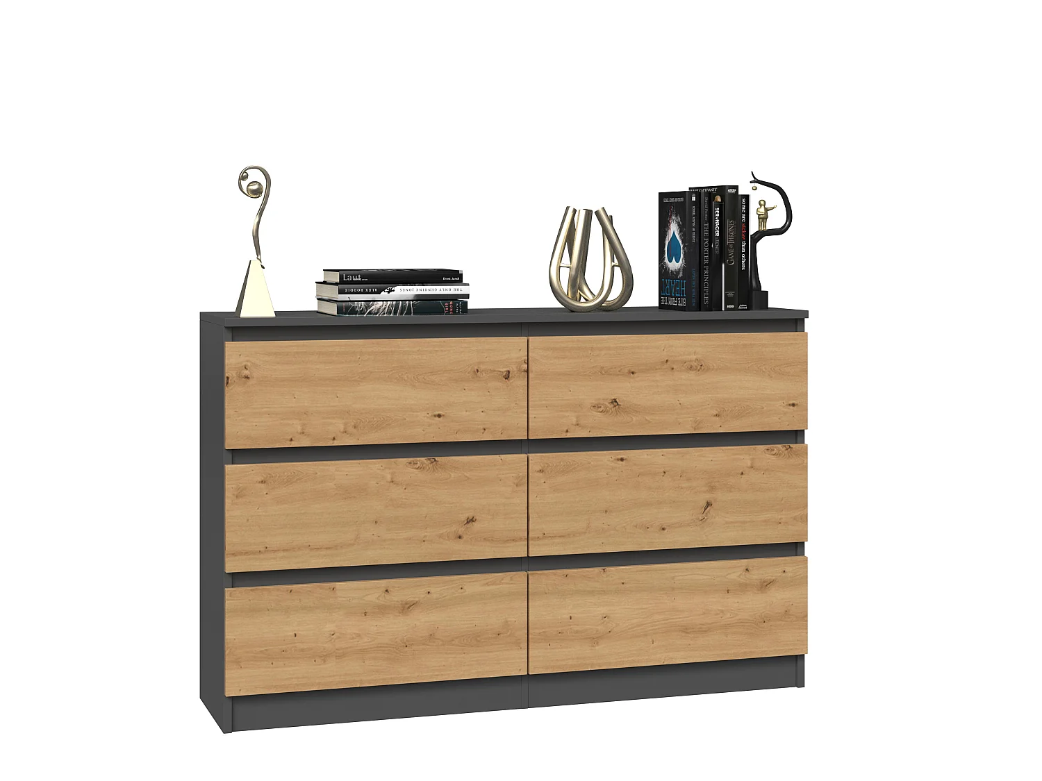 Cassettiera per camera da letto con 6 cassetti 120x30x75 cm rovere/antracite CMMT10