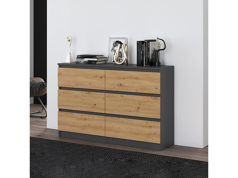 Cassettiera per camera da letto con 6 cassetti 120x30x75 cm rovere/antracite CMMT10