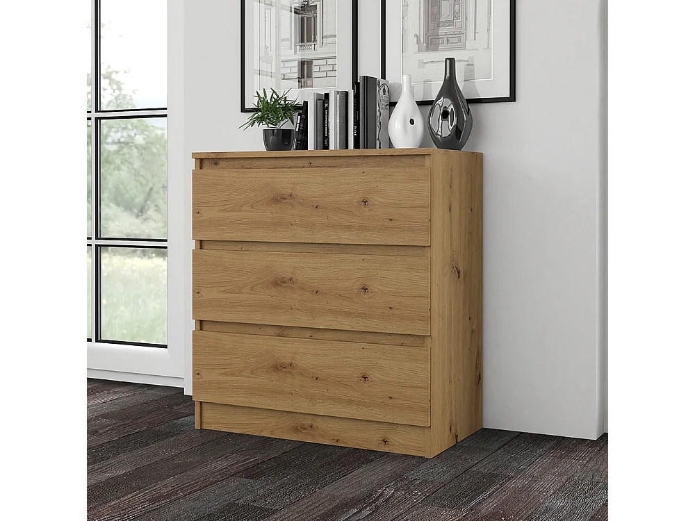 Cassettiera moderna con 3 cassetti 70x40x75 cm rovere CMMT6