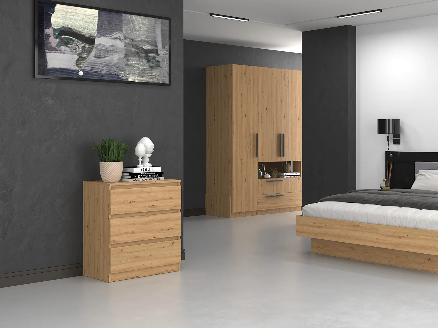 Cassettiera moderna con 3 cassetti 70x40x75 cm rovere CMMT6