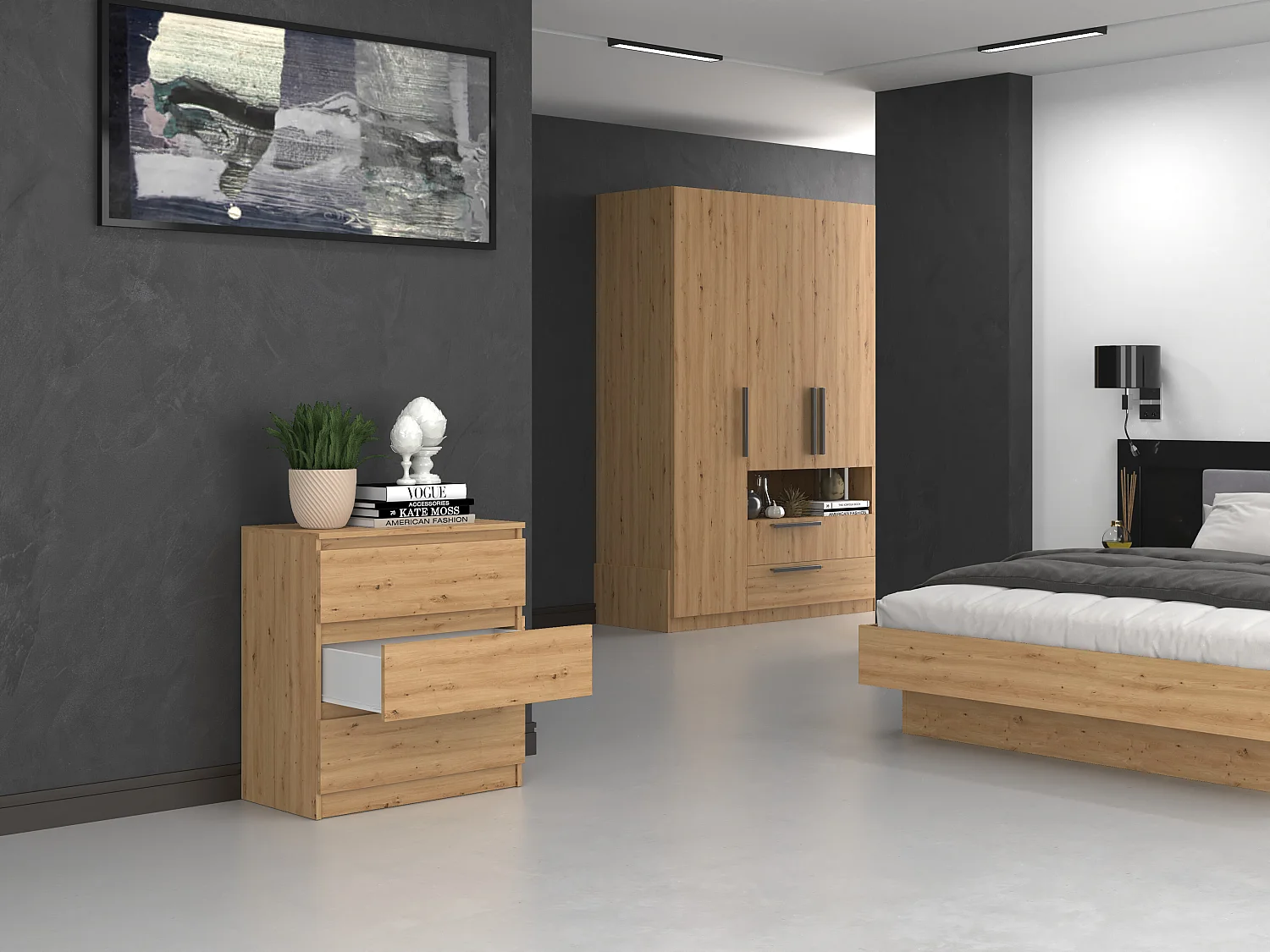 Cassettiera moderna con 3 cassetti 70x40x75 cm rovere CMMT6