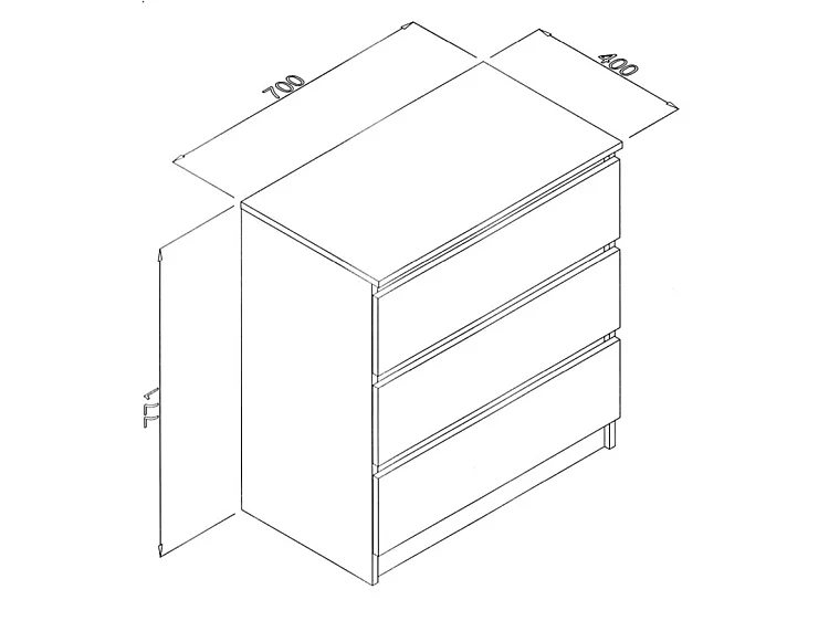 Cassettiera moderna con 3 cassetti 70x40x75 cm rovere CMMT6