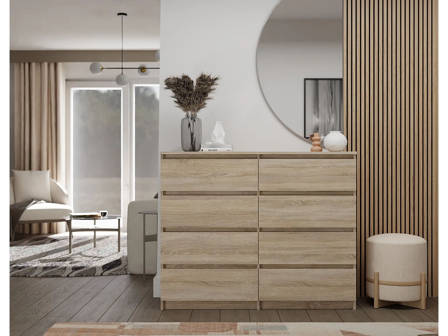 Cassettiera moderna con 8 cassetti 120x40x97 cm rovere chiaro CMMT12