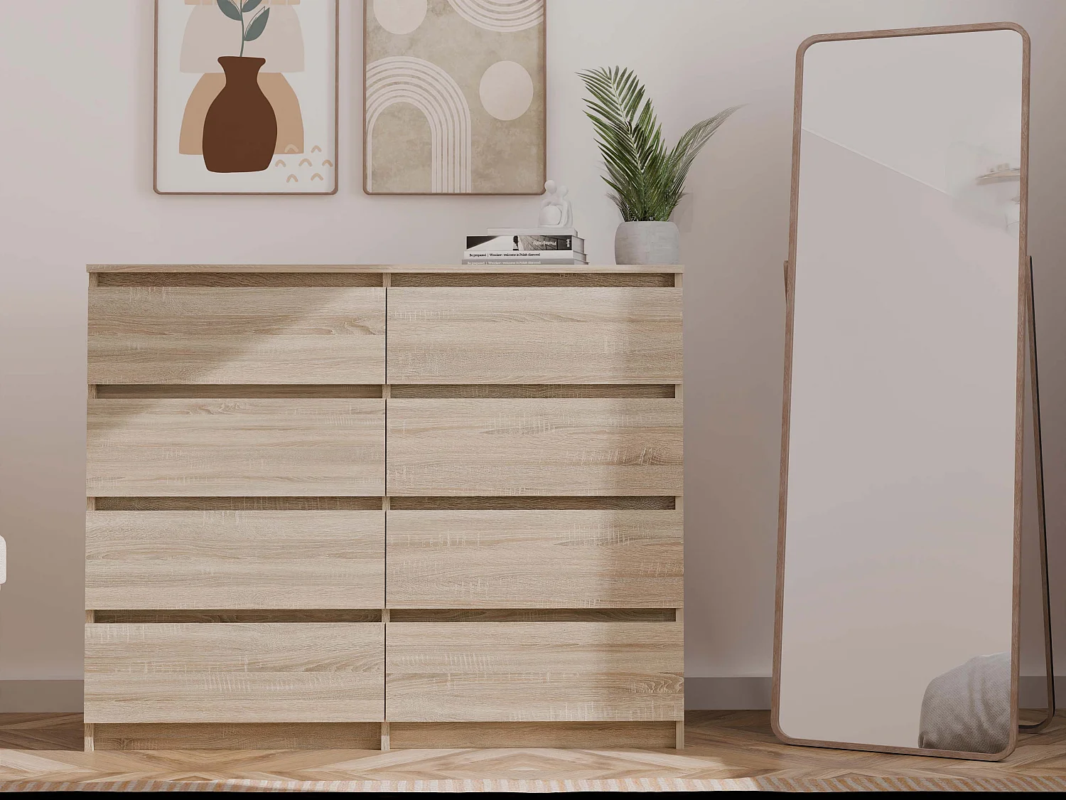 Cassettiera moderna con 8 cassetti 120x40x97 cm rovere chiaro CMMT12