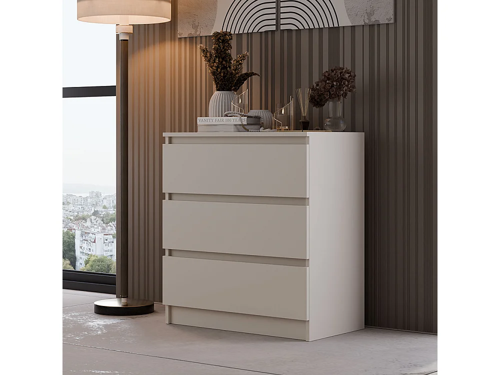 Cassettiera moderna con 3 cassetti 70x40x75 cm beige CMMT6