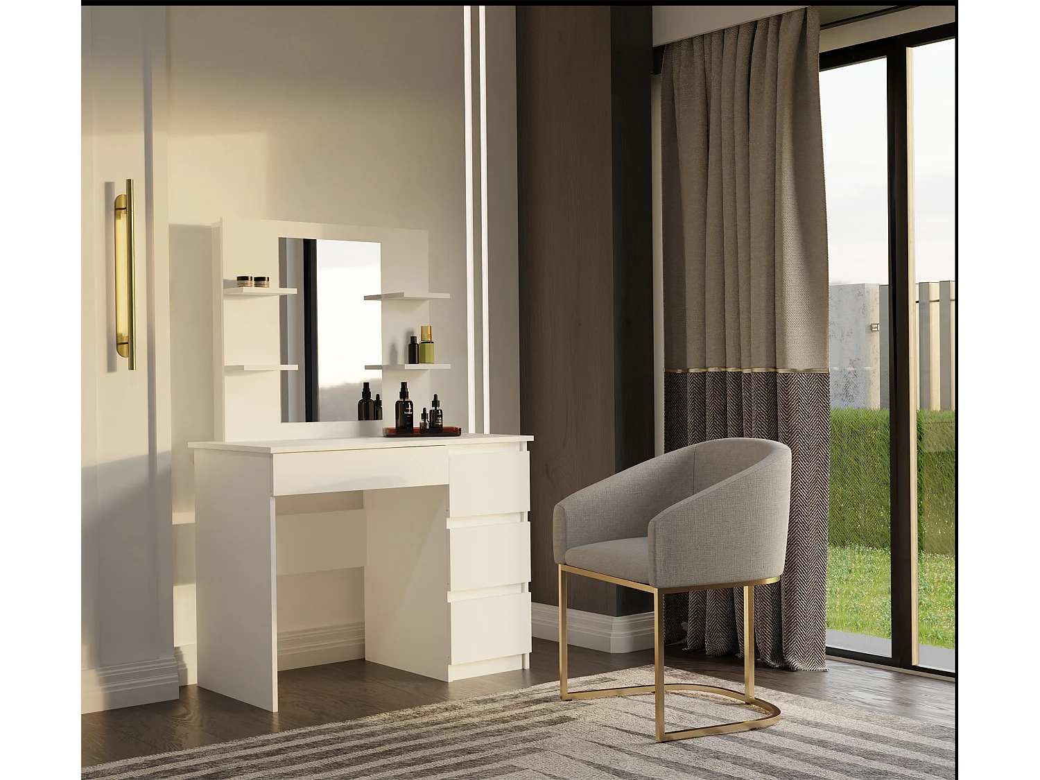 Toeletta da trucco moderna 98x146 cm con specchio e cassetti bianco opaco TOT7