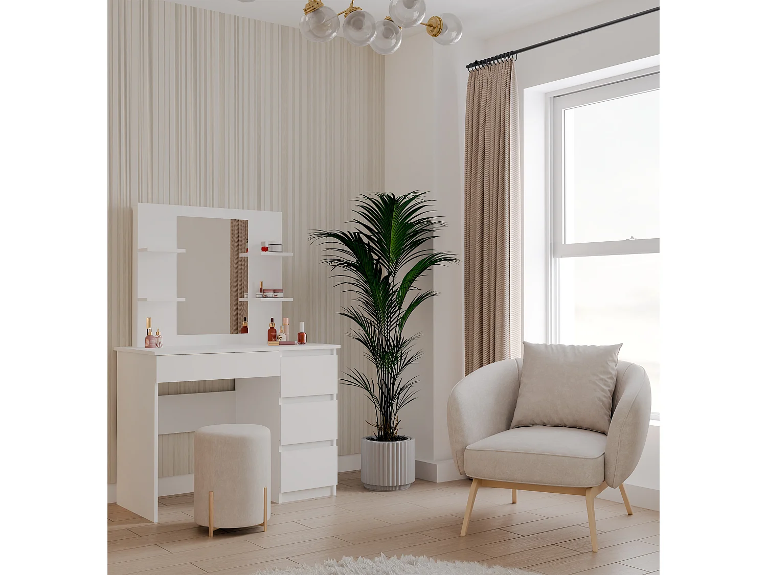 Toeletta da trucco moderna 98x146 cm con specchio e cassetti bianco opaco TOT7