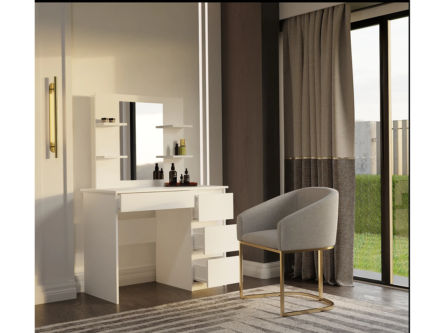 Toeletta da trucco moderna 98x146 cm con specchio e cassetti bianco opaco TOT7
