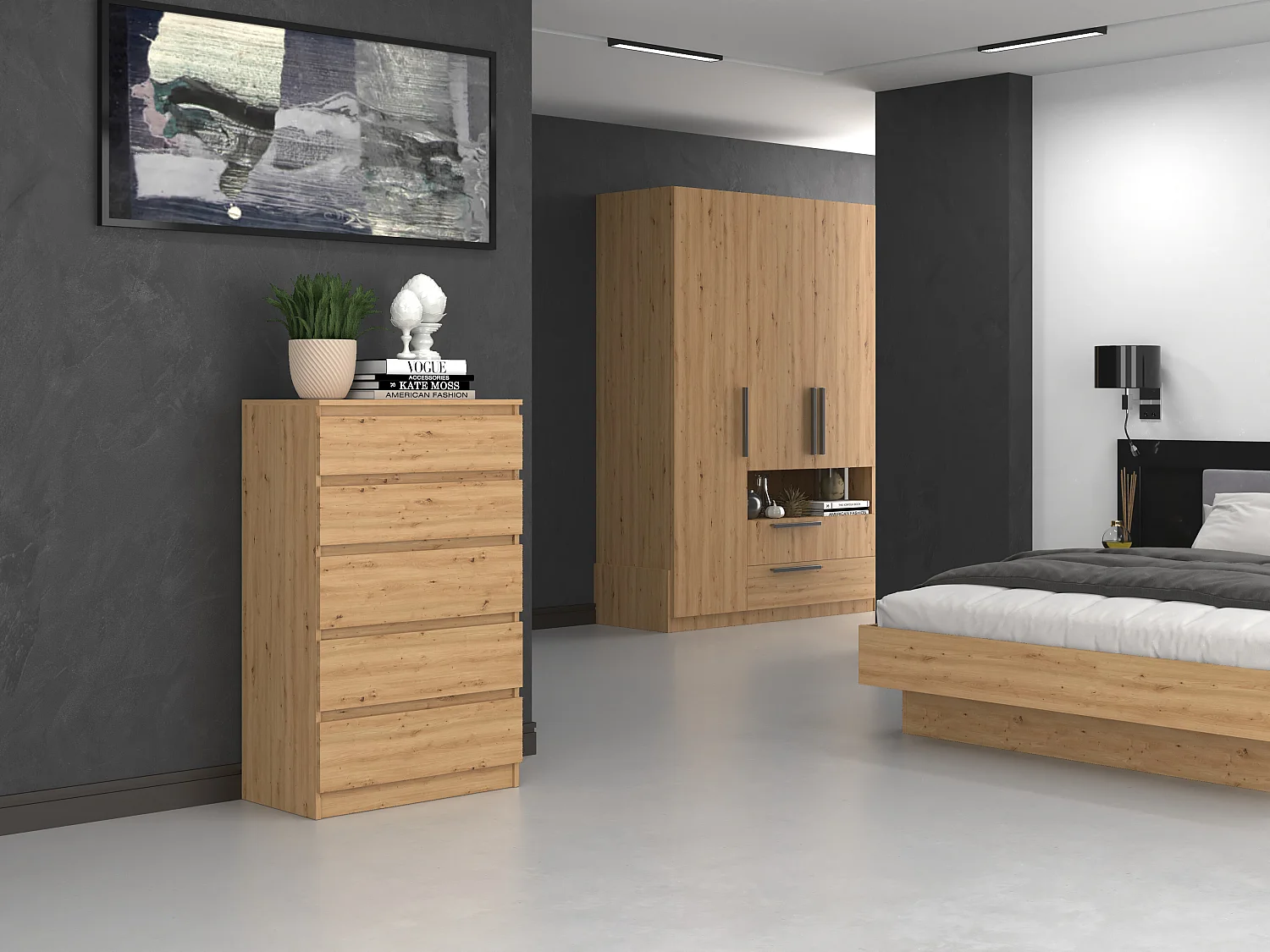 Cassettiera moderna con 5 cassetti 70x40x109 cm rovere CMMT9