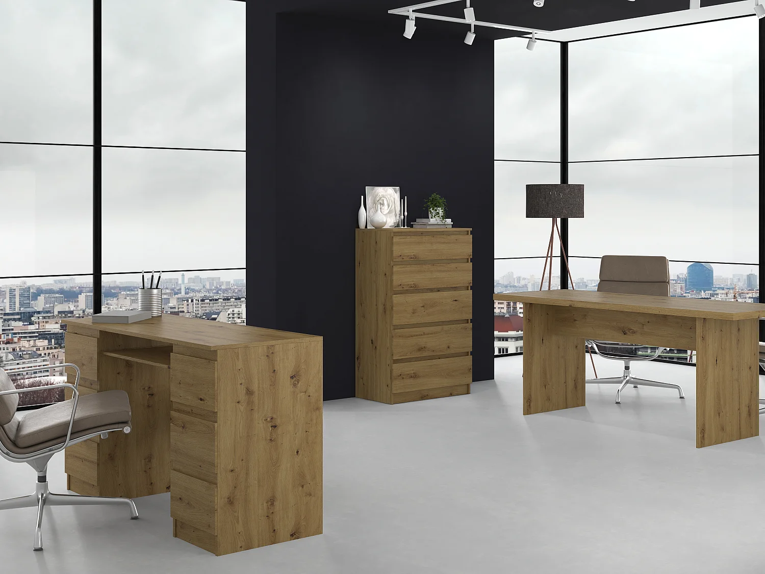 Cassettiera moderna con 5 cassetti 70x40x109 cm rovere CMMT9