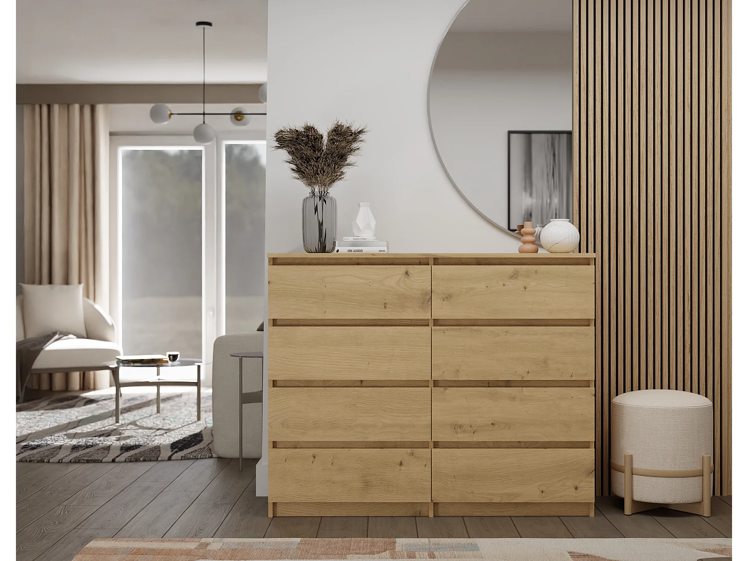 Cassettiera moderna con 8 cassetti 120x40x97 cm rovere CMMT12
