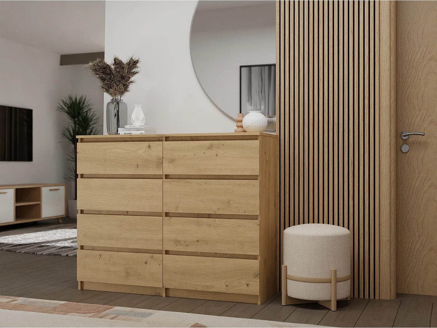 Cassettiera moderna con 8 cassetti 120x40x97 cm rovere CMMT12