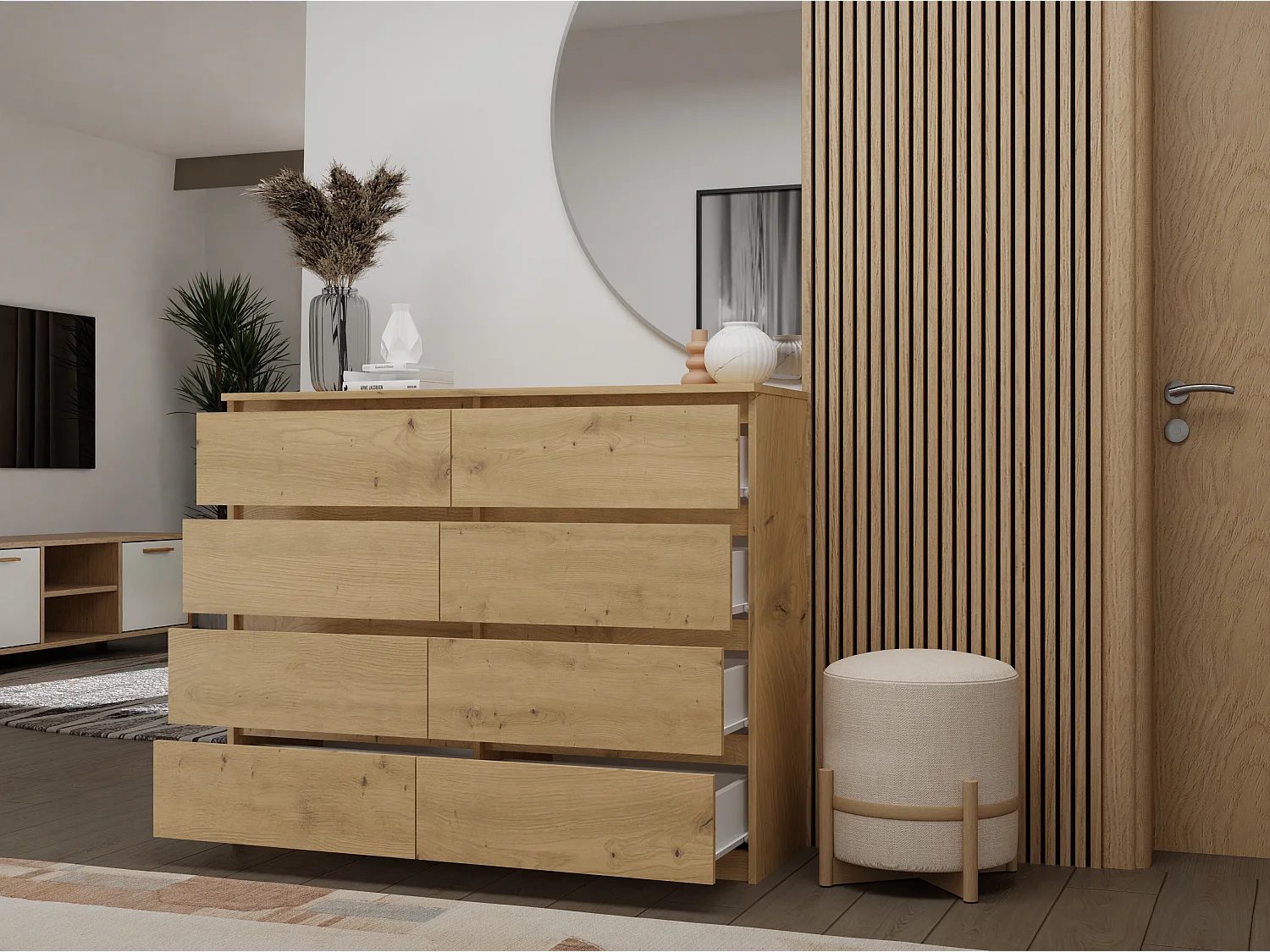 Cassettiera moderna con 8 cassetti 120x40x97 cm rovere CMMT12